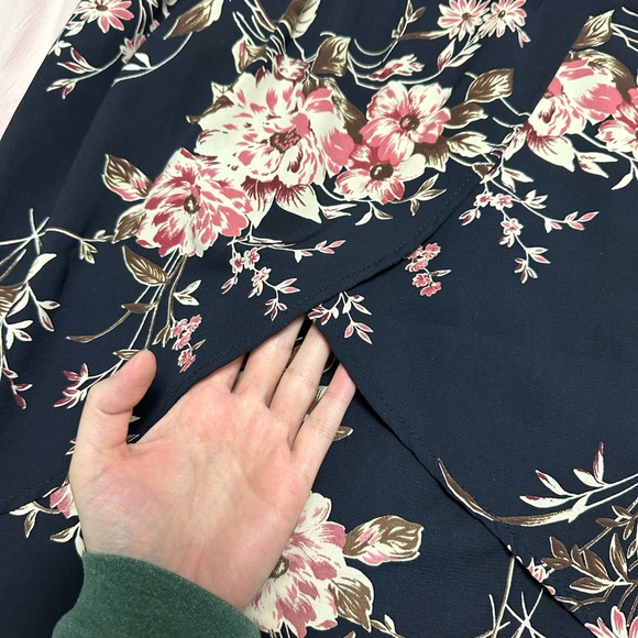 West Kei Navy Floral Faux Wrap Skirt - Picture 2 of 13